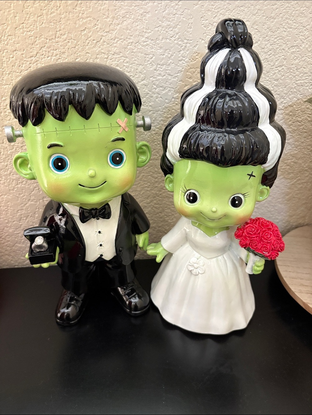 Frankenstein Bride & Groom Ceramic Figurine Set - Green